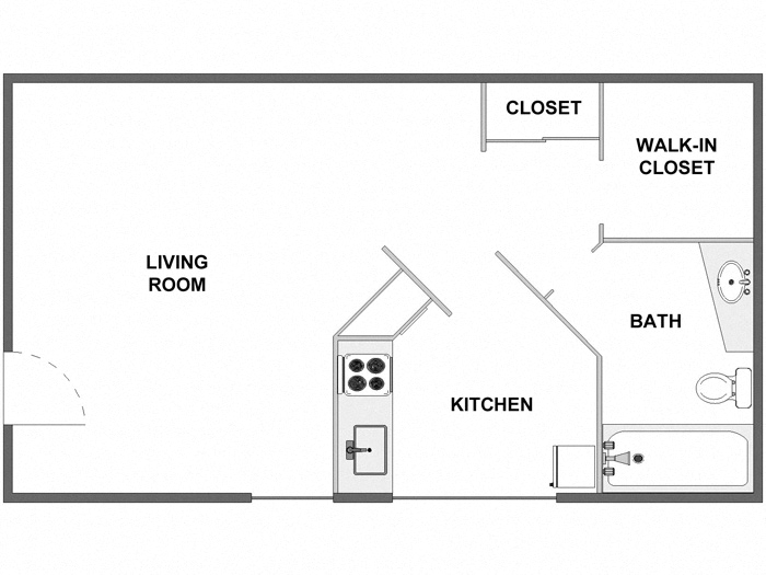 Floor plan for studio, 1 bath, 500 sqft